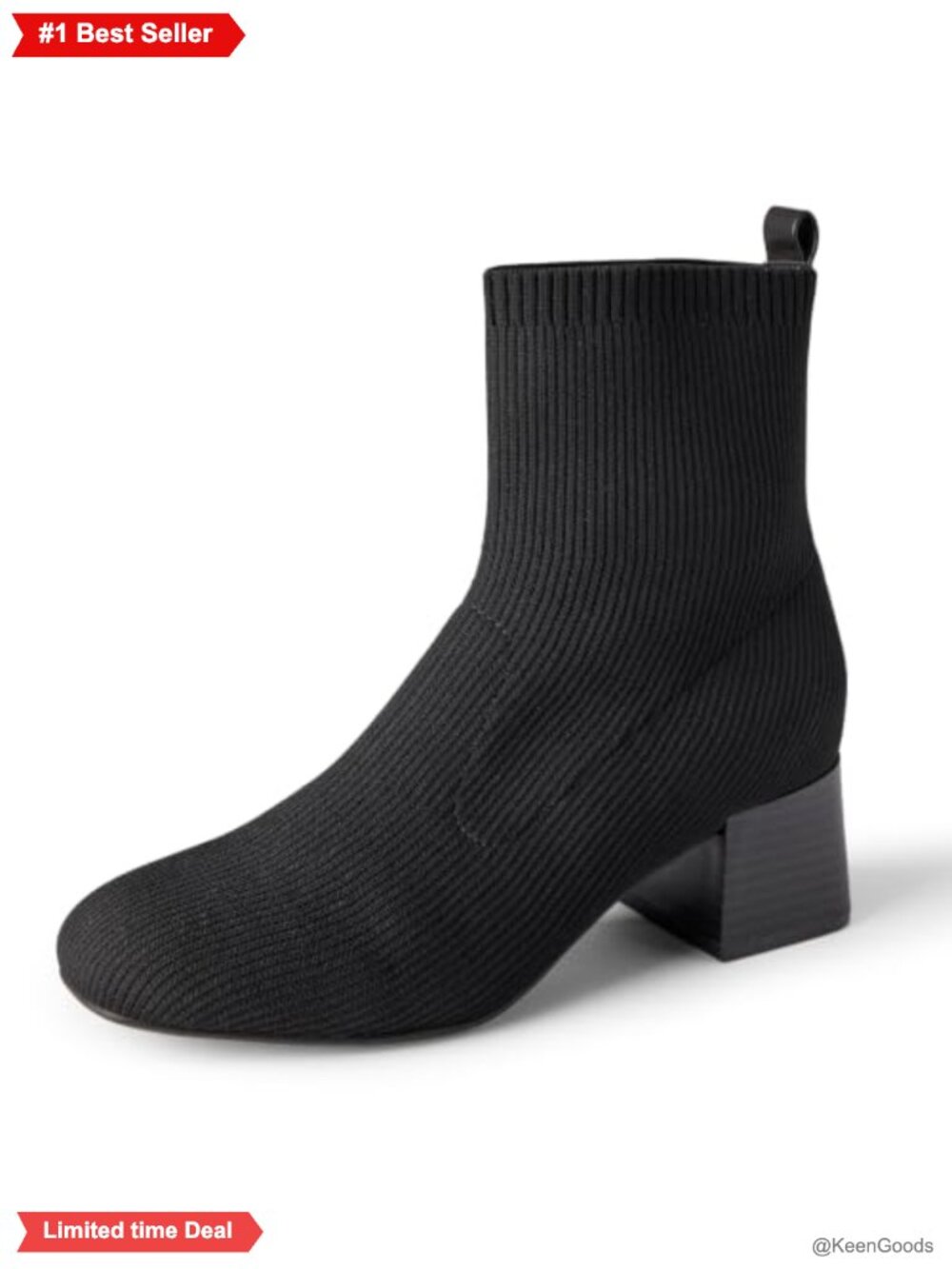 Women's Knit Stretch Block Heel Ankle Boots Comfort Slip-On Booties